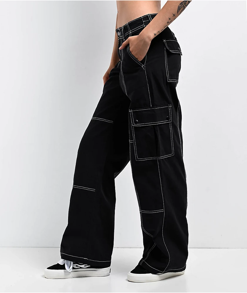 Empyre Alani Low Rise Black Relaxed Cargo Pants