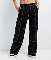 Empyre Alani Low Rise Black Relaxed Cargo Pants