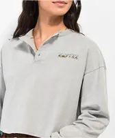 Empyre Alaska Grey Wash Crop Long Sleeve Henley T-Shirt