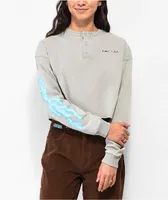 Empyre Alaska Grey Wash Crop Long Sleeve Henley T-Shirt