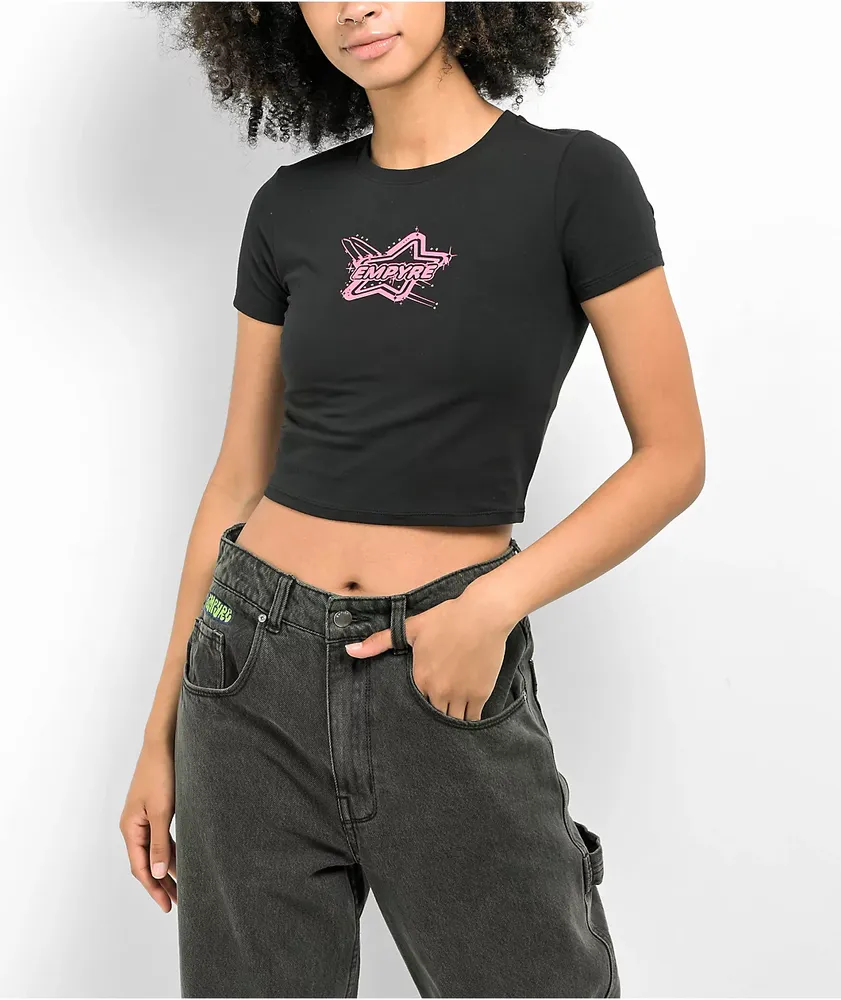 Empyre Amina Rhinestone Black Crop T-Shirt