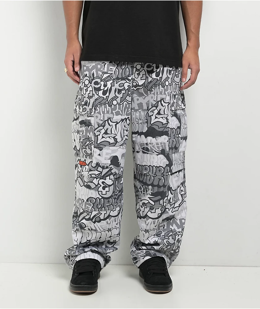 Empyre B&W Graffiti Grey Camo Ultra Loose Cargo Pants