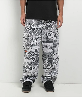 Empyre B&W Graffiti Grey Camo Ultra Loose Cargo Pants