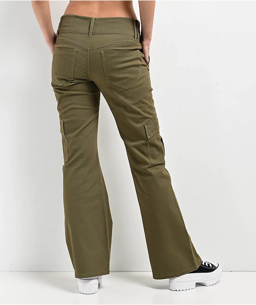 Empyre Britt Y2K Burnt Olive Low Rise Flare Cargo Pants