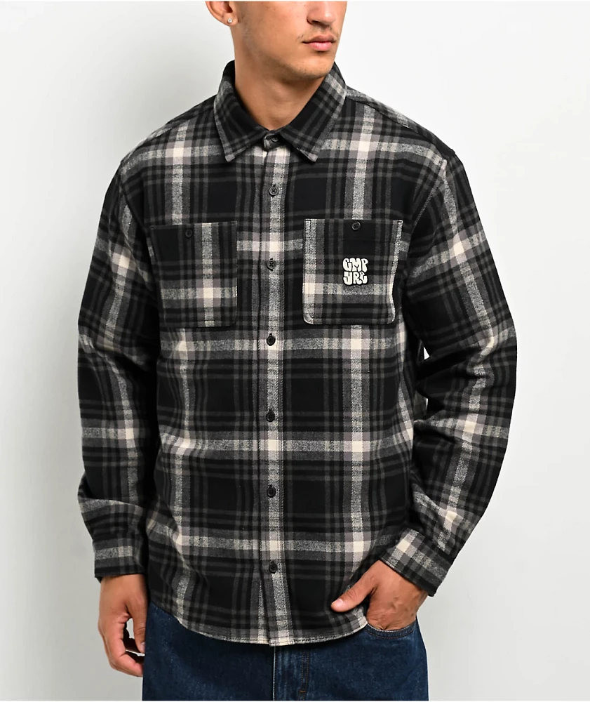 Empyre Browser Black & Grey Plaid Flannel Shirt