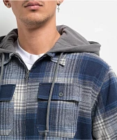 Empyre Browser Navy & White Plaid Hooded Zip Flannel Shirt