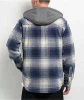 Empyre Browser Navy & White Plaid Hooded Zip Flannel Shirt