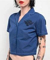 Empyre Bucky Keep On Blue Button Up Crop T-Shirt