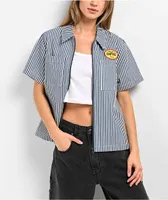 Empyre Buffy Blue & White Stripe Crop Work Shirt