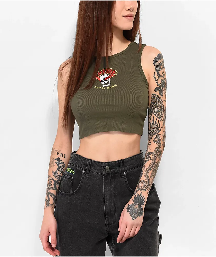 Empyre Bunney Skeleton Green Crop Tank Top