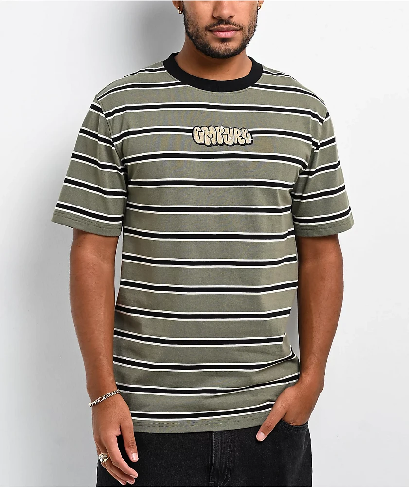 Empyre Burner Knit Olive Green & Black Stripe T-Shirt