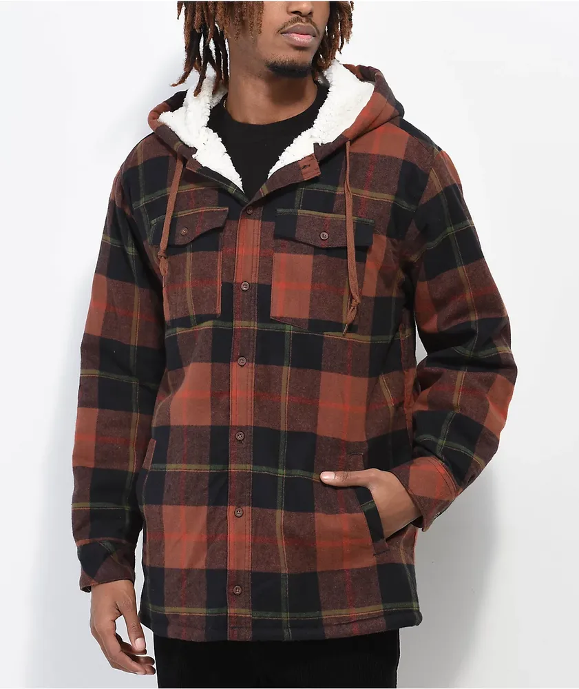 Cotton Plaid Sherpa Lined Fleece Hoodie Jacket