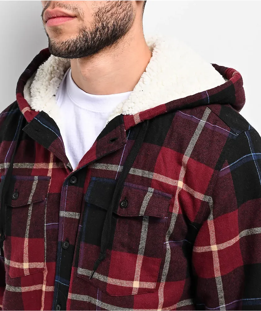 Empyre Cain Red Hooded Flannel Sherpa Jacket