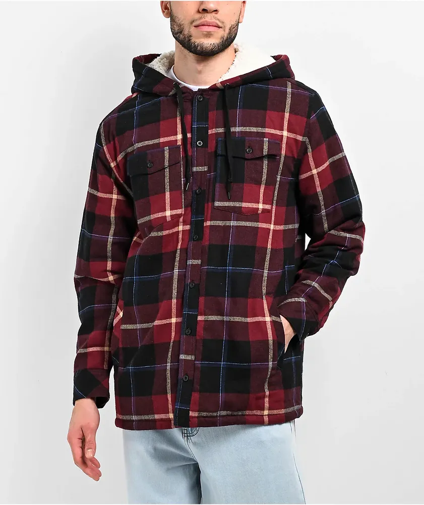 Empyre Cain Red Hooded Flannel Sherpa Jacket