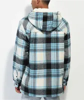 Empyre Cain White & Blue Hooded Flannel Sherpa Jacket