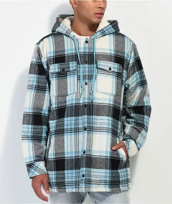 Empyre Cain White & Blue Hooded Flannel Sherpa Jacket