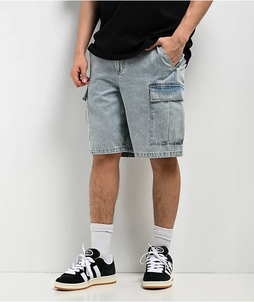 Empyre Cargo Loose Fit Light Blue Denim Skate Shorts