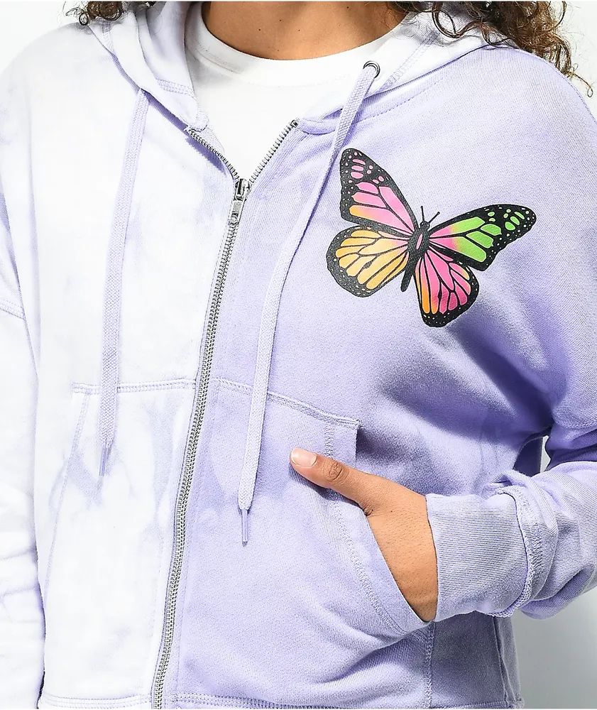 Empyre Caspian Butterfly Purple Tie Dye Crop Zip Hoodie