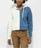 Empyre Caspian Mushroom Cream & Blue Split Crop Zip Hoodie