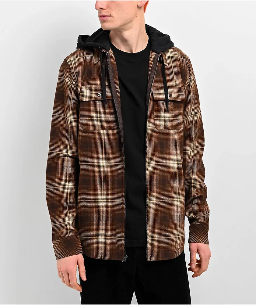 Empyre Chancer Brown Hooded Flannel Zip Shirt