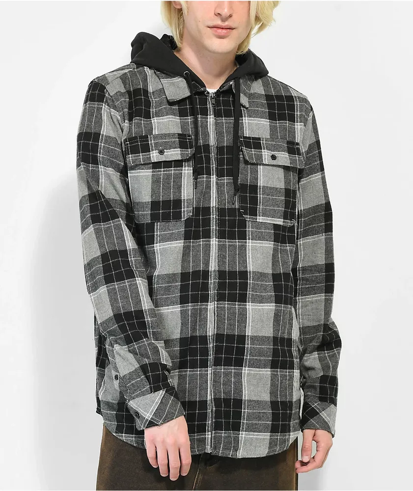 Empyre Chancer Grey & Black Hooded Flannel Shirt