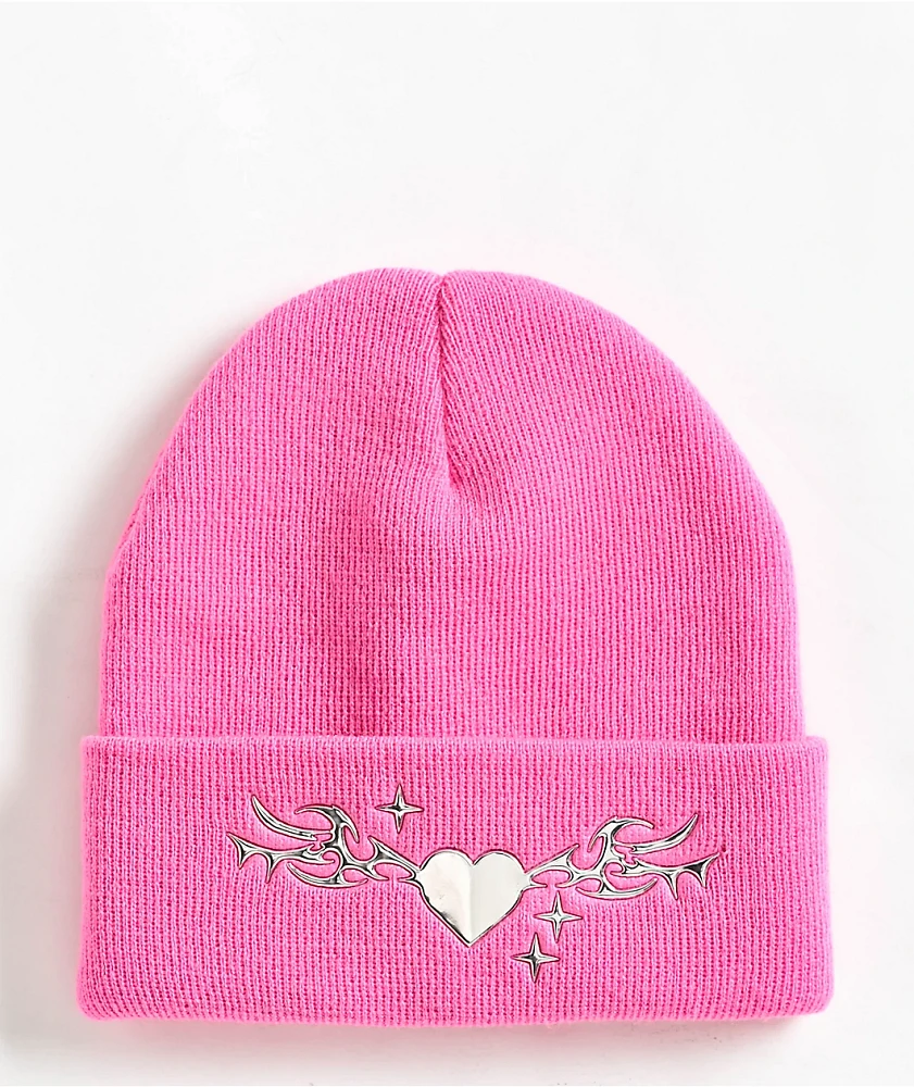 Empyre Chrome Heart Pink Beanie