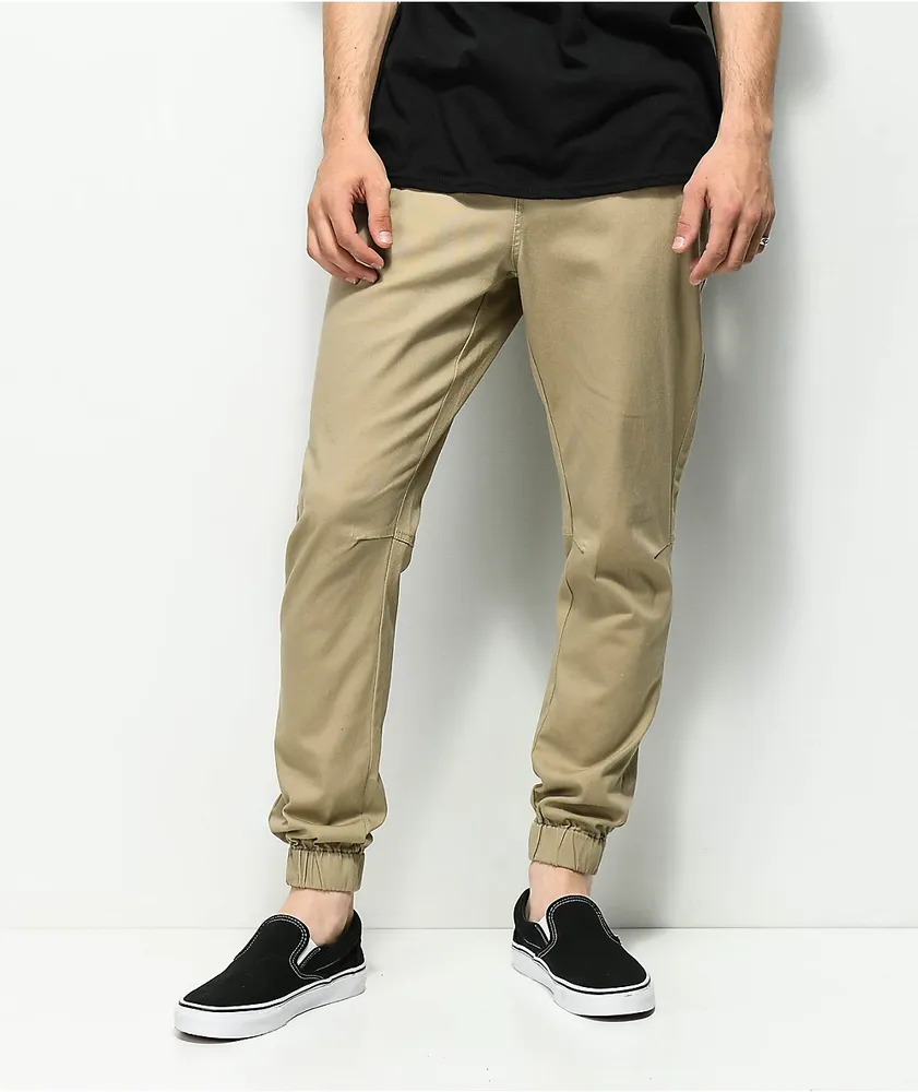 Wholesale Men's Drawstring Stretch Jogger Pants Khaki