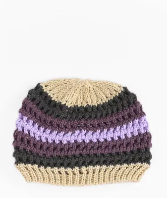 Empyre Crochet Purple, Grey & Khaki Skull Cap
