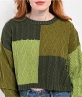 Empyre Dehya Patchwork Green Crop Sweater