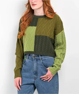 Empyre Dehya Patchwork Green Crop Sweater