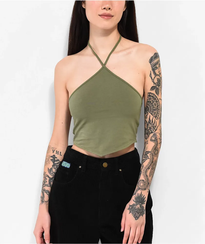 Empyre Devon Olive Green Halter Top