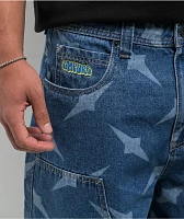 Empyre Diamond Plate Double Knee Blue Ultra Wide Carpenter Shorts