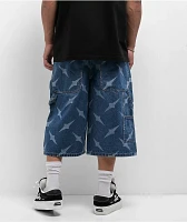 Empyre Diamond Plate Double Knee Blue Ultra Wide Carpenter Shorts