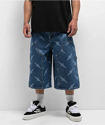 Empyre Diamond Plate Double Knee Blue Ultra Wide Carpenter Shorts