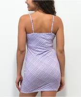 Empyre Dove Purple Plaid Lace Slip Dress
