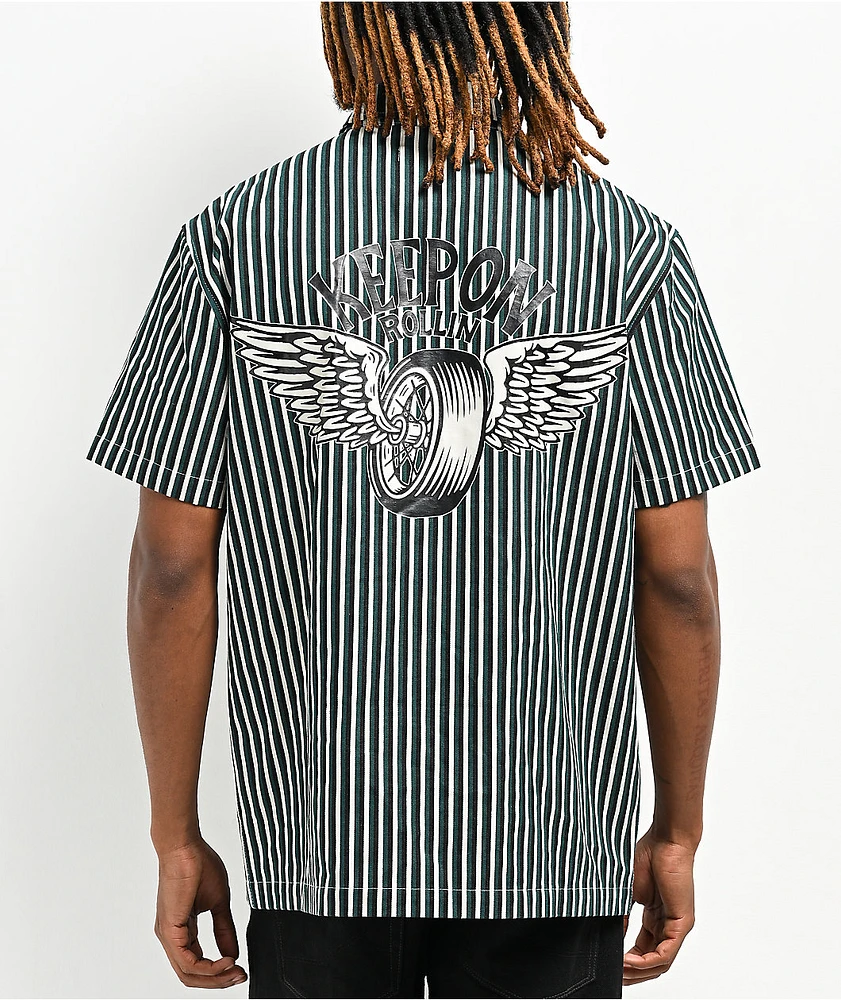 Empyre Eagle Glen Green & Black Striped Short Sleeve Shirt