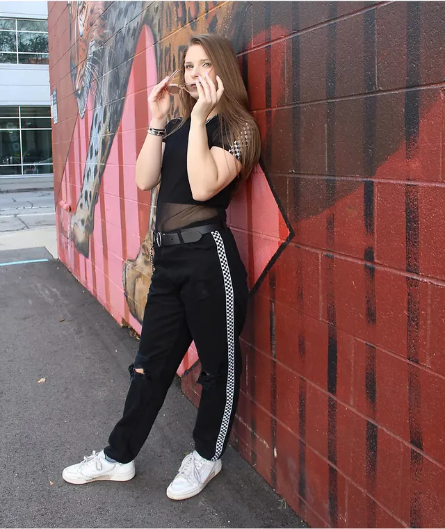 Empyre Eileen Checkerboard Stripe Black Mom Jeans