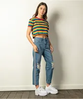 Empyre Eileen Checkered Striped Light Wash Mom Jeans