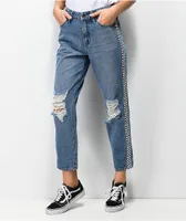 Empyre Eileen Checkered Striped Light Wash Mom Jeans