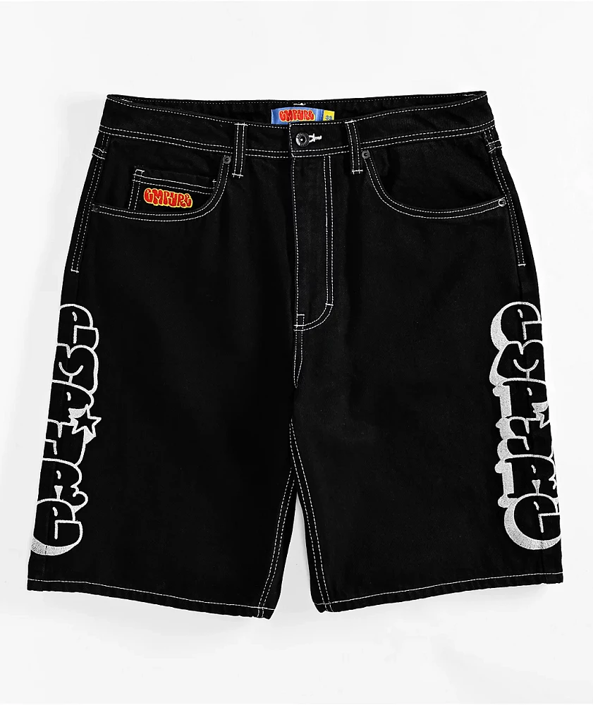 Empyre Embroidered Black Denim Skate Shorts