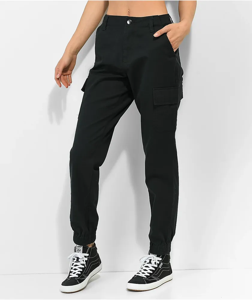 Empyre Emory Elastic Waist Black Cargo Jogger Pants