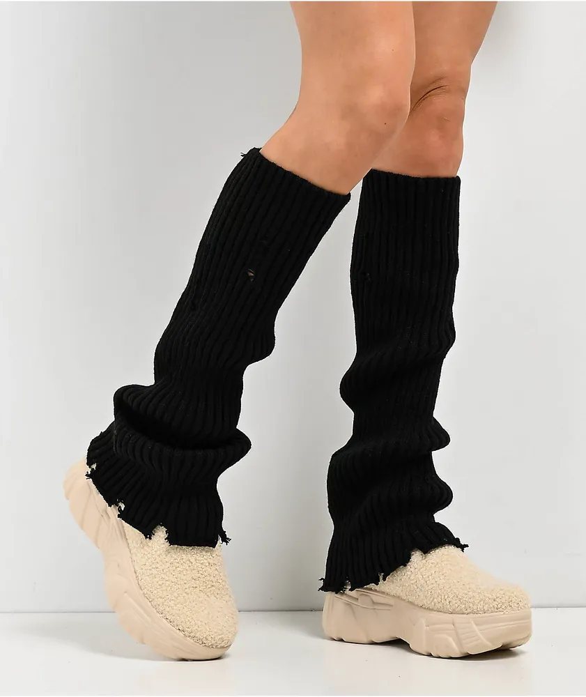 Black Distressed Flare Leg Warmers