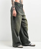 Empyre Extent Petrol Wash Low Rise Wide Leg Jeans