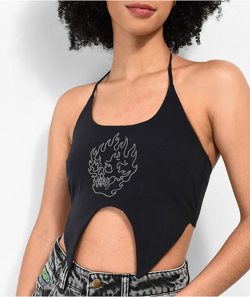 Empyre Flora Rhinestone Black Halter Top