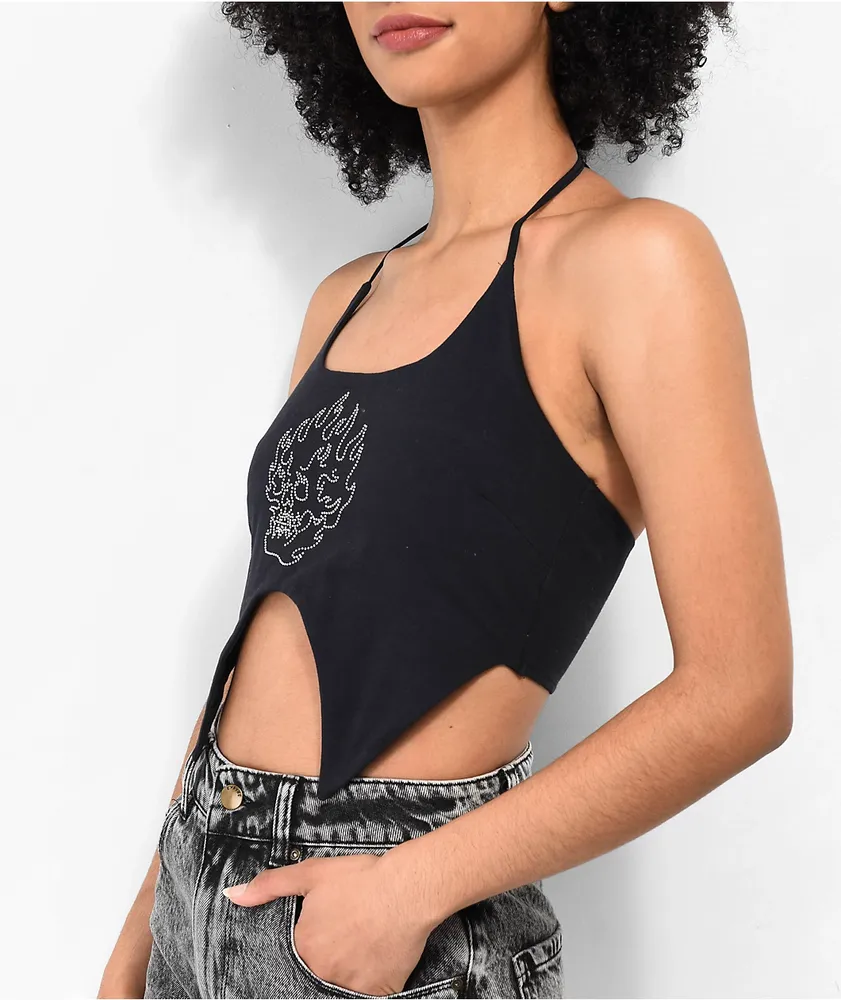 Empyre Flora Rhinestone Black Halter Top