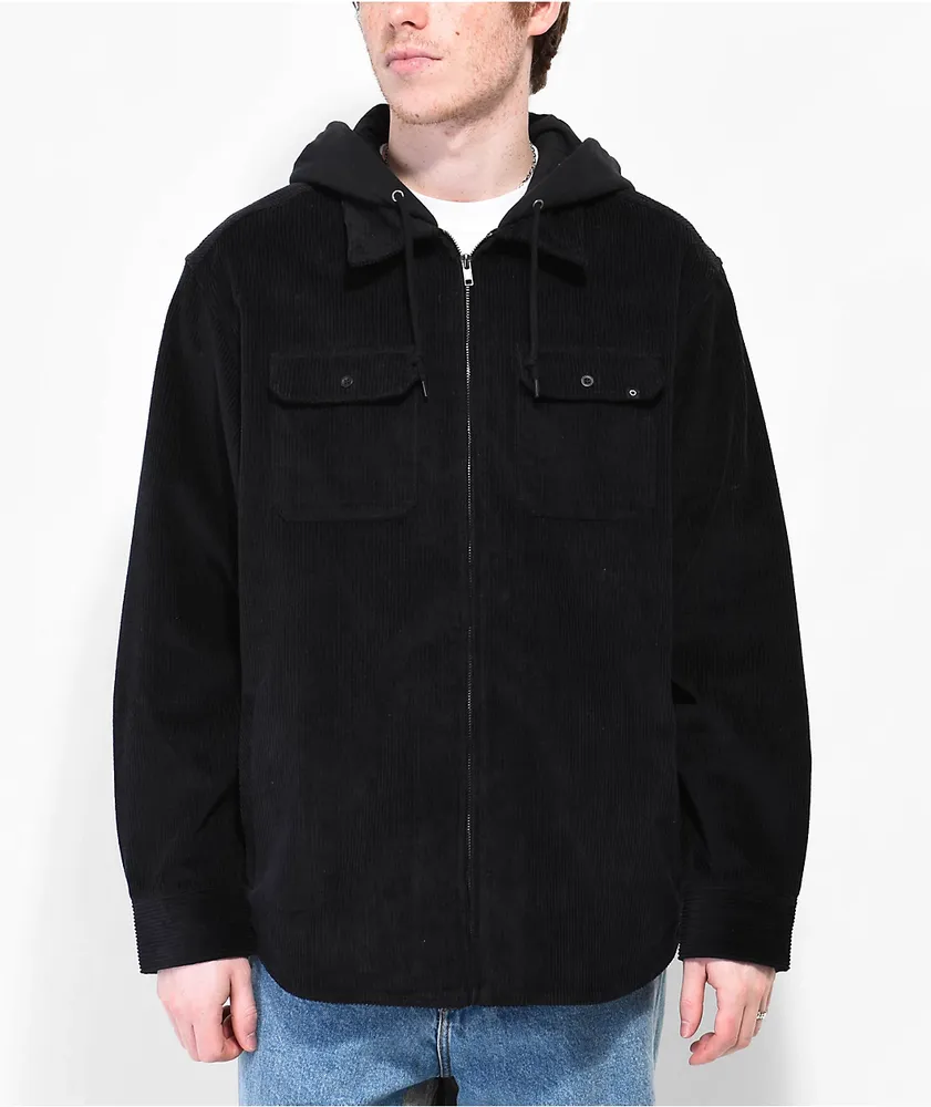 Empyre Fluke Black Corduroy Long Sleeve Hooded Shirt