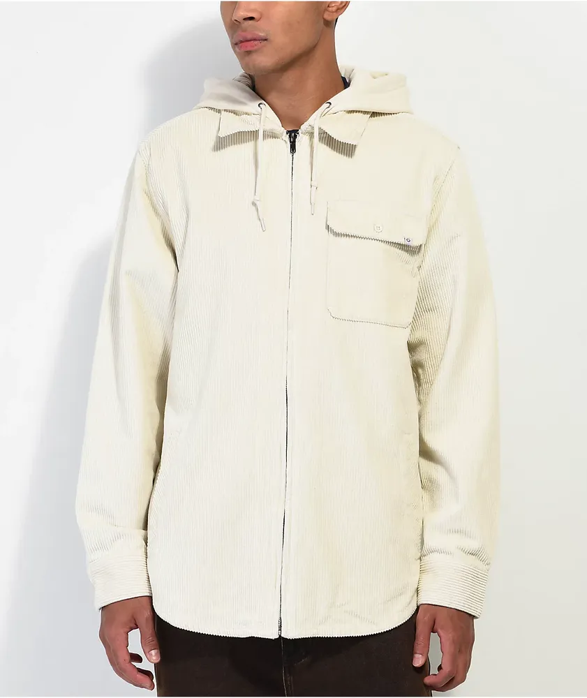 Empyre Fluke Woven White Hooded Corduroy Jacket