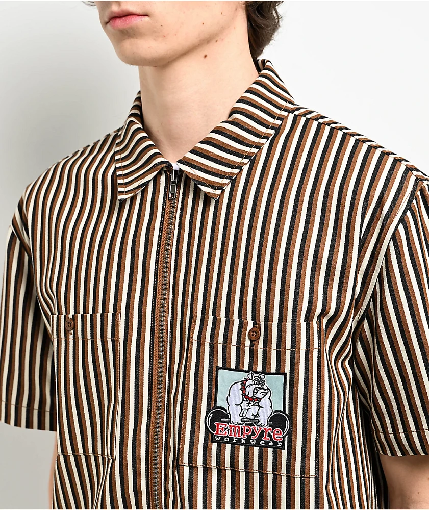 Empyre Glen Black, White & Brown Stripe Short Sleeve Zip Shirt