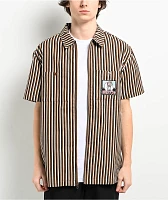 Empyre Glen Black, White & Brown Stripe Short Sleeve Zip Shirt