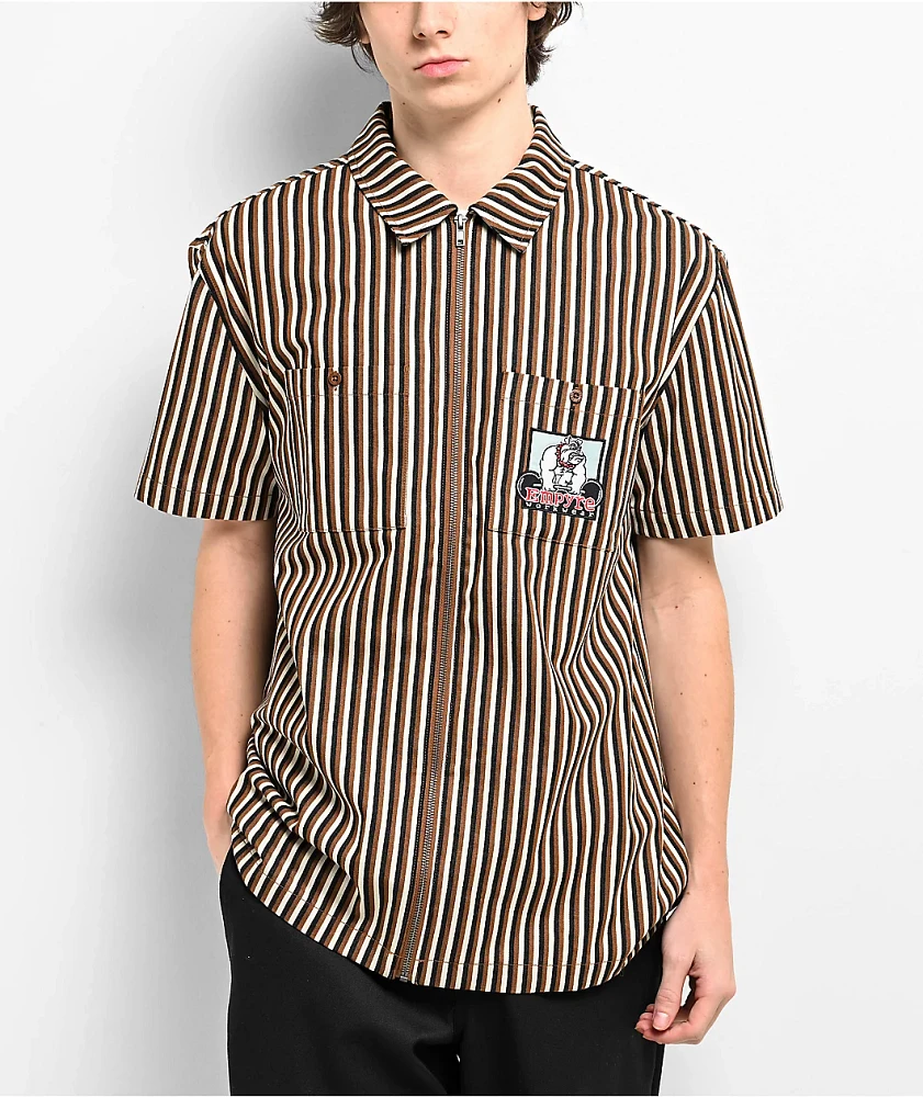 Empyre Glen Black, White & Brown Stripe Short Sleeve Zip Shirt